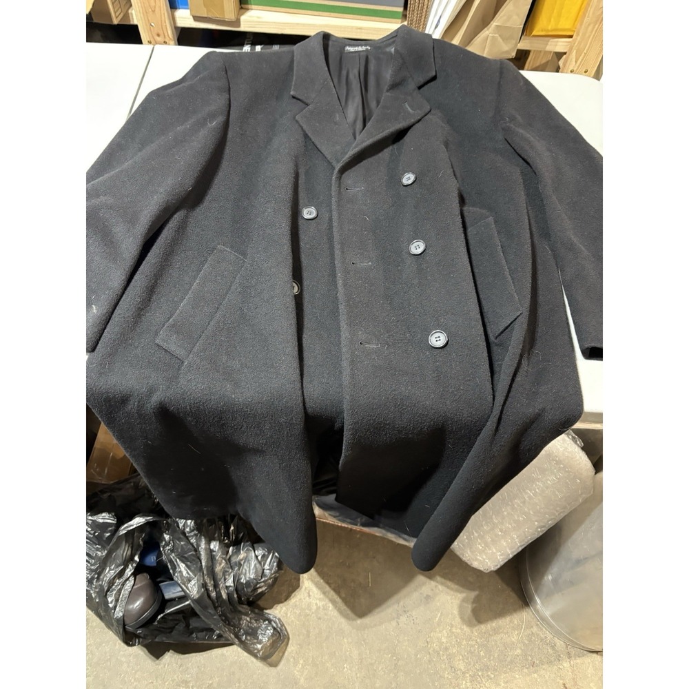 GGG Men's Long Italian Wool Cashmere Blend Black‎ Dress Coat 46R